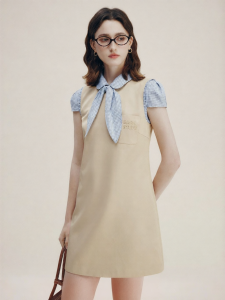 FAMANXUAN | Detachable Check Collar Sleeveless Dress