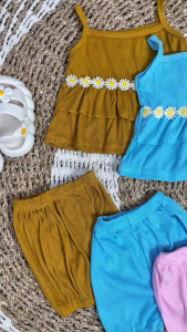 Setelan Rika 0-4 tahun Set Baju Singlet dan Celana Anak Perempuan Gubaby