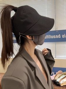 Zhao Lusi Similar Style Womens Fedora Hat 2024 New Sun Protection Cap UV Protection Can Be Tied Horse Tail Street Style Lightweight For Travel Spring Summer