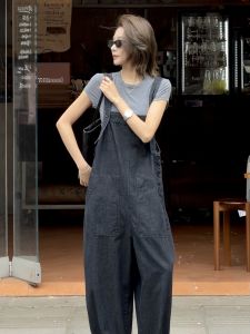 YUEZHONGWEI | Retro Loose Bib Jean Pants