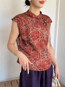 QINGNAER | Stylish Dignified Red Patterned Large Size Blouse