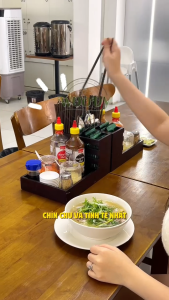 Bộ Khay Đựng Gia Vị Ống Đũa Hộp Khăn Giấy Gỗ Tần Bì Chuyên Dùng Cho Quán Ăn Nhà Hàng Bún Phở - Comboo Số 2