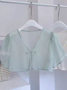 Summer New Chinese Style Sun Protection Short Sleeve Open Cardigan Womens Camisole Skirt Top Thin Outerwear Small Shawl