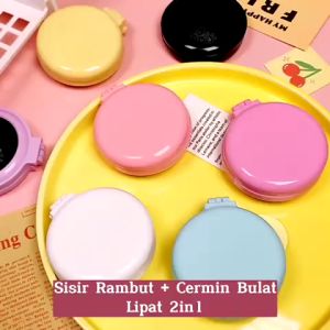 Sisir Rambut & Cermin Bulat Lipat 2in1: Alat Perawatan Rambut Anti Kusut