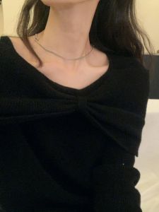 HUOLISI | Korean Style Red Off-Shoulder Bow Sweater