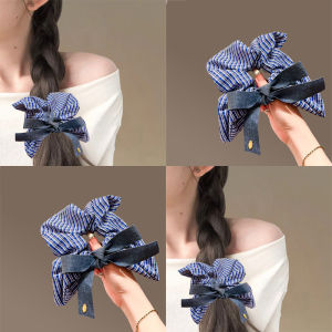 Khăn Tròn Thắt Nút Bướm Denim Cổ Điển Hàn Quốc Cho Phụ Nữ Dây Buộc Tóc Cao Cấp Phụ Kiện Tóc Búi Tóc