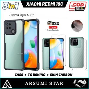 PROMO PAKET MURAH 3 IN 1 CASE XIAOMI REDMI 10C CAMERA SOFTCASE SLIM BLACK MATTE CASE LIQUIT + ANTI GORES CERAMIC ANTI SPY + SKIN CARBON 3D