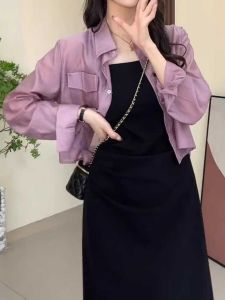 plus Size Summer Thin Sun Protection Shirt Womens Loose Outerwear with Strap Dress Cardigan Korean Style Long Sleeve Polo Collar