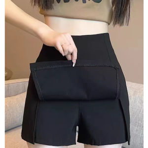White A-Line Mini Skirt Suit Womens Small Size Summer High Waist Slimming Design Anti-Light Split Half-length Pants