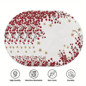 VIKAMA 4-Piece Red Berry Gold Star Placemats Family Gatherings Christmas Parties Table Decor and Accessories
