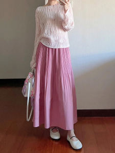 กระโปรงทรงเอสีชมพูอ่อนสไตล์ฝรั่งเศส ZSS 24 ฤดูใบไม้ร่วงเริ่มต้น กระโปรงทรงเอปักลายตัวอักษร a ป้องกันริ้วรอย กระโปรงสั้น