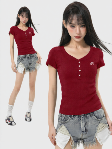 ARCG | Red V-Neck Short Sleeve T-Shirt Slim Fit