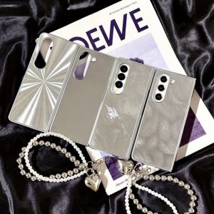 Premium Electroplated Silver Feather Phone Case for Zflip7 Zflip6 Mirror Makeup Flop6 Foldable Screen Zfold72025 New Flip4 Hard Shell W24 Women Protection Cover