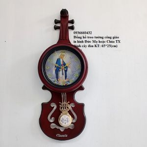 Đồng hồ treo tường công giáo  in hình Đức Mẹ hoặc Chúa TX  hình cây đàn KT: cao 65 ngang 25(cm) - quà tặng công giáo