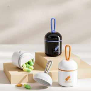 กล่องยาแบบกลม 2 ช่อง กล่องใส่ยาแบบพกพาขนาดเล็ก กล่องจัดระเบียบยาประจำวัน กล่องเก็บยาเม็ด