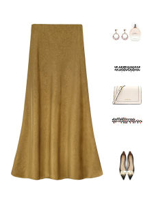 Elegant A-Line Midi Skirt for Women High Waist Slimming Vinegar Acetate Fabric Commute Style Simple Design Mid-Length Skirt