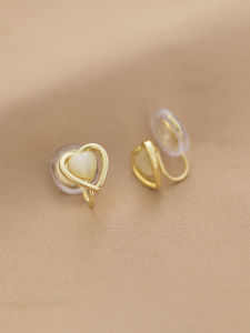Mini Heart Shaped Cats Eye Stone Earrings: Elegant Simple No Piercing Mosquito Coil Tray Ear Clip Fashionable Jewelry Accessories