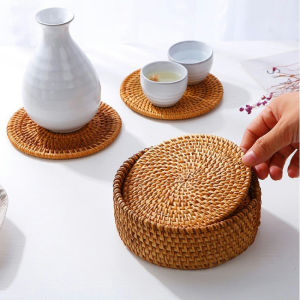 6Pcs/set Round Natural Rattan Coasters Bowl Pad Handmade Padding Cup Mat Insulation Placemats Kitchen Decoration Accessories