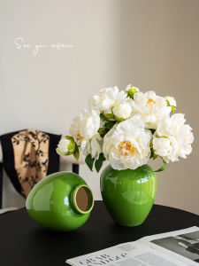 โถดอกไม้เซรามิกสีเขียวลายหิมะ ตกแต่งห้องรับแขกแบบเรียบง่ายหรูหรา เครื่องประดับตกแต่งสำหรับงานปาร์ตี้และงานแต่งงาน