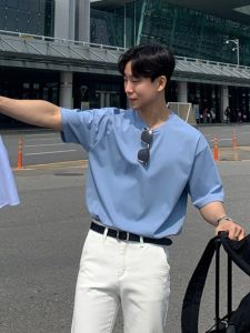 Áo Thun Tay Ngắn Nam Ice Silk Rộng Rãi Cổ Tròn Mùa Hè Mỏng Cao Cấp Tay Lửng Quần Áo Thời Trang Thường Ngày Chống Nhăn