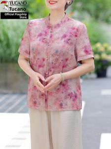 TUCANO | Floral Print Short Sleeve Shirt For Elderly Women Summer