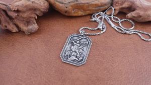 Vintage Archangel Sword Shield Necklace Mens Gift Stainless Steel Saint Christopher Pendant Creative Jewelry Accessories Chain