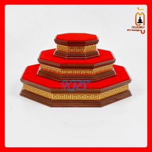 ฐานวางพระ ฐานลายจีน ฐานทรงแปดเหลียม สีน้ำตาลไม้ สูง 2 นิ้ว ตู้ครอบพระKPSThaistyle