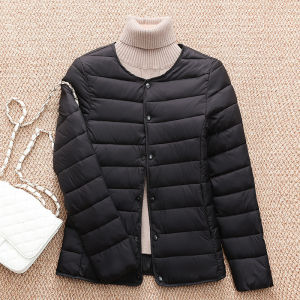 Womens Short Lightweight down Cotton Jacket Inner Warmth Korean Style Fashionable Commute Thickened Polyester Fabric