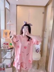 Yooyi Baju Tidur Wanita Piyama Korea Lengan Pendek Celana Pendek Motif Kartun Lucu Setelan Tidur Hotpants Murah Model Kaos Korea Fit to XXL 004