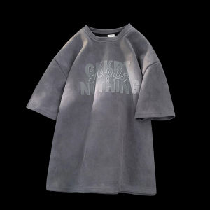 Heavyweight Summer Mens Short Sleeve T-Shirt Deer Velvet Flocking High Street Half Sleeve Trendy Design American Style Tee