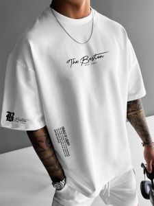 Summer new mens casual loose short sleeved round neck T-shirt Boston 1997 printed pattern outdoor fitness polyester fiber top