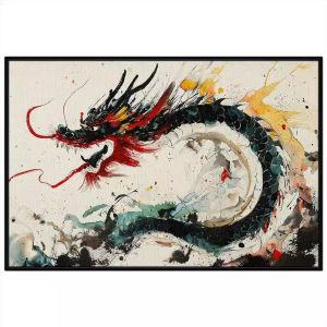 Tranh phong thủy màu nước rồng đen phong thủy. Tranh treo tường dán tường sơn dầu canvasCGI-2057