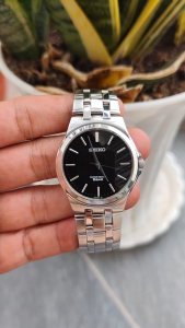 Đồng hồ nam Seiko mặt đen size mặt 35mm chạy pin hàng si