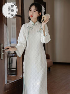 Váy Dài Cạp Cao Thêu Hoa Phong Cách Trung Hoa Mới Cho Cô Gái Trẻ Thường Ngày Váy Hanfu Cải Tiến Mùa Xuân Váy Dài Tay Màu Trơn Cổ Điển