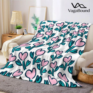 Pink Heart Flower Doodle Flannel Blanket Warm Soft Halloween Christmas Decorative Couch Warm Cozy All-Season Gift