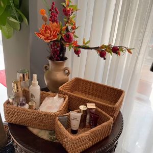 Homepeas® Hand-Woven Rattan Basket Fruit Container Makeup Storage Bread Box Kitchen Bathroom Storage Baskets