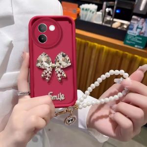 Casing for VIVO V30e Y18 Y18s Y38 IQOO Z9 Z9X 5G Elegant Rhinestone Butterfly Phone Case with Pearl Bracelet Lens Protection Shockproof Silicone Soft Back Cover 2024