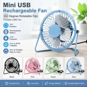Quạt Để Bàn USB Nhỏ 4 Inch Chất Liệu Kim Loại Mini Êm Ái Làm Mát Cá Nhân Di Động Dùng Cho Nhà Văn Phòng Ô Tô Du Lịch Với Cánh Quạt Kim Loại Có Thể Gập Lại