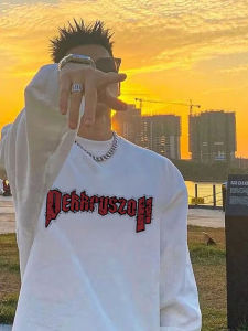 American Retro Heavyweight Pure Cotton Long Sleeve T-Shirt Mens Spring Autumn Casual Loose round Neck White Sweatshirt