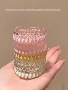 4pcs Womens Spiral Hair Ties Telephone Wire Cord Hair Ring Elastic Head Bands Rubber Band Scrunchies Headwear Hair Accessories