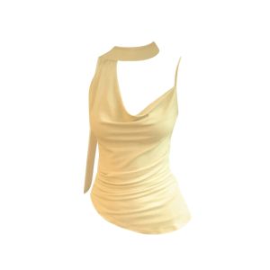 YUEZHONGWEI | Áo ba lỗ không tay ôm vừa vặn màu vàng kiểu Pháp dành cho nữ mùa hè Áo khoác ngoài Áo ngắn không tay Áo chui đầu