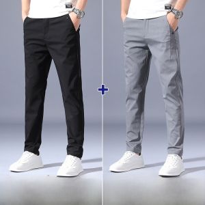 ROMON | Lormen Mens Casual Pants Summer Thin Business High-end Suit Pants Slim Straight Youth Elastic Long Pants Male Fashion City Style