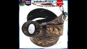 เข็มขัดหนังวัวแท้ เย็บขอบลายกัญชา เข็มขัดหนังวัวแท้ ตอกลายหนังทั้งเส้นงานแฮปวี่ เข็มขัดแนวคาวบอย เข็มขัดงานวินเทจ