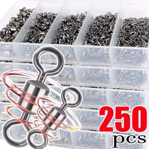 210Pcs nhiều kích cỡ khác nhau đầu nối câu cá Xoay Hình Tám Phong Cách vòng bi khớp khuyên xoay câu cá 360 độ xoay Ngăn Chặn Dòng Twist Tùy Chọn Lures