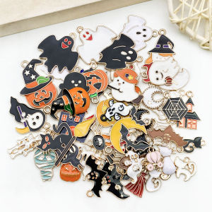 Halloween DIY Craft Kit - 19/21/50pcs Enamel Pendants (Pumpkin/Ghost/Bat Designs) for Jewelry Making & Decorations