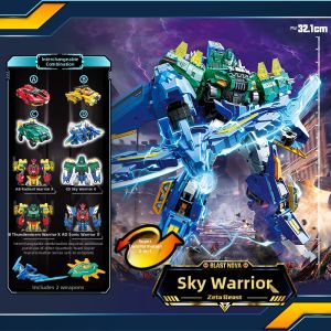 AULDEY | Quantum Team Dinosaur Guardian 5-in-1 Transforming Robot Super Quantum Warrior Lightning Wei