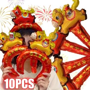 ที่คาดผมลายการ์ตูนลูกโป่งราศีม้ามีความสุข2026ปีใหม่ป้ายสำหรับถือบอลลูนเทศกาลฤดูใบไม้ผลิปาร์ตี้อุปกรณ์ตกแต่งบรรยากาศ10ชิ้น