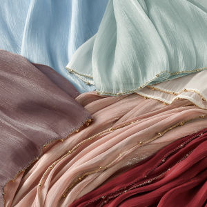 New Beading Silk Crinkle Hijab Scarf Women Shimmer Shawls Plain Muslim Women Hijabs Islam Turban Pleated Scarf Ramadan