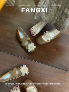 Fairy Flower Style Leather Flat Shoes Shallow Opening Internal Height Increasing