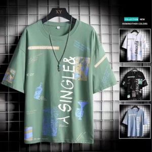 ใหม่ เสื้อยืดแขนสั้นผู้ชาย เสื้อผ้าหลวม อินเทรนด์ ครึ่งแขน เสื้อผ้าหนึ่งที่ดีที่สุดที่